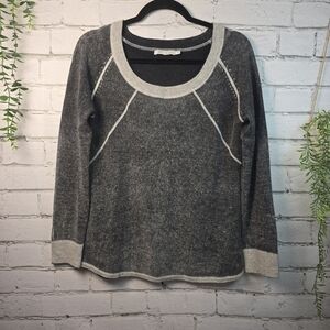 RAFFI 100% CASHMERE CHARCOL GRAY RAGLAND CREWNECK SWEATER LONG SLEEVE WOMENS MED